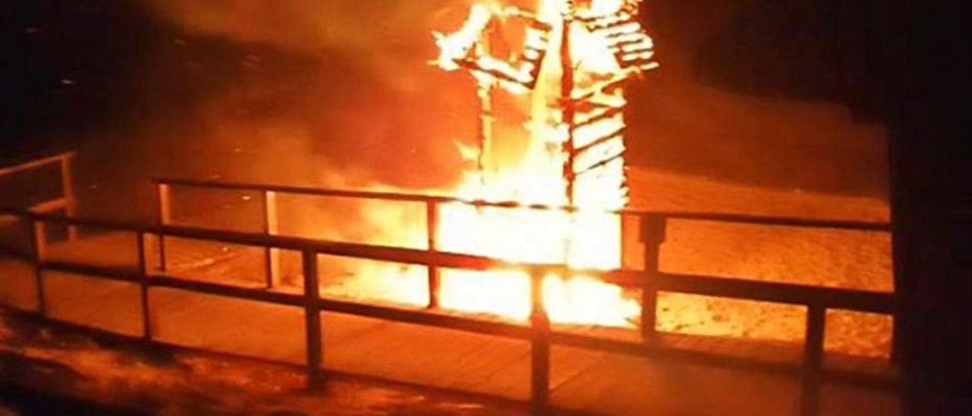 The lifeguard hut on Ibiza beach burnt to the ground