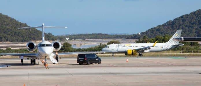 During July, private jet traffic in Ibiza increases, with over a hundred flights each day