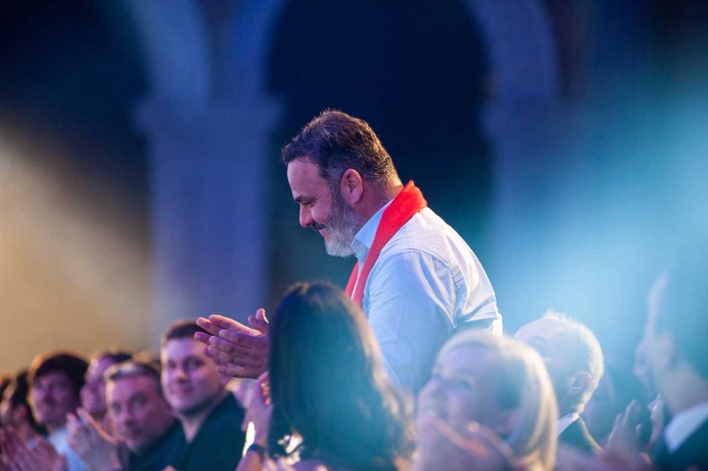 Ángel León, from Aponiente, celebrates his sustainability award. Photo: GBush