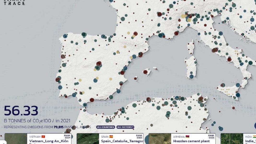 Map published of the industries with the highest polluting emissions in Spain