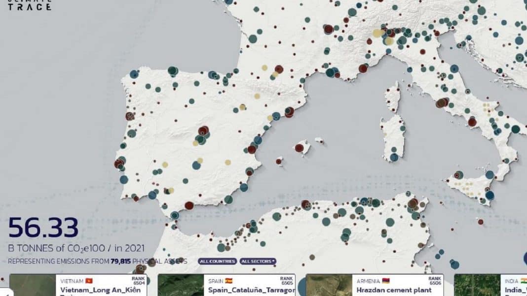 Map published of the industries with the highest polluting emissions in Spain