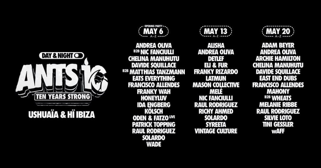 ANTS party flyer with lineup and event details