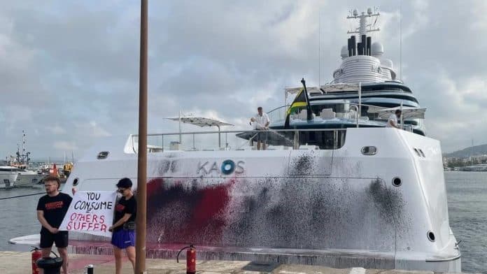 Walmart heiress Nancy Walton’s megayacht in Ibiza is sprayed with paint