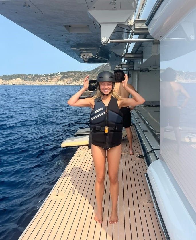 Sweeney in an instagram photo aboard a boat in Ibiza