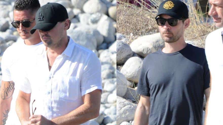 Hollywood stars Leonardo DiCaprio and Tobey Maguire, two friends in Ibiza