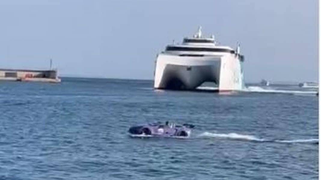 A sports car sails in Ibiza’s waters