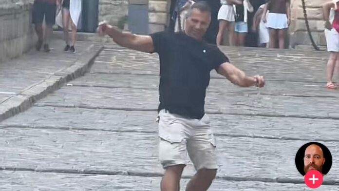 The ramp of the portal of ses Taules in Ibiza turns into a slide during the storm