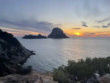Winter sunset in Ibiza, in Es Vedrà viewpoint