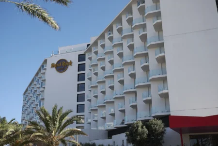 This is Hard Rock Hotel Ibiza, one of the most frequently booked luxury hotels in Ibiza