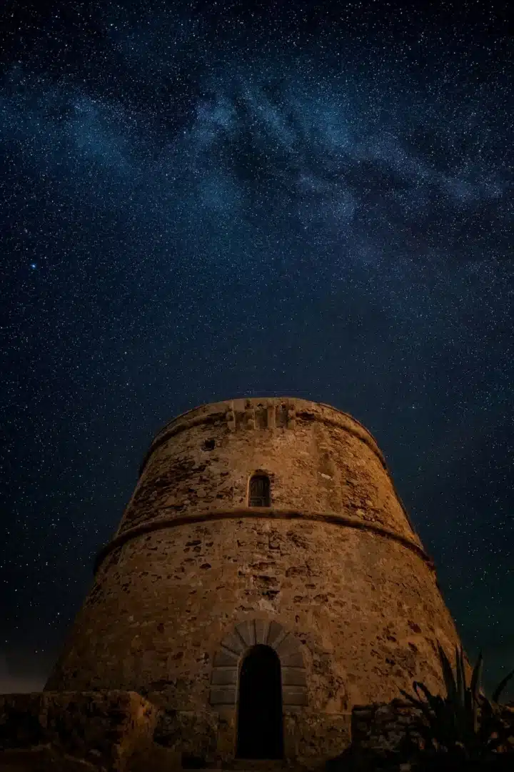 Night sky from Rovira tower, near Cala Comte.