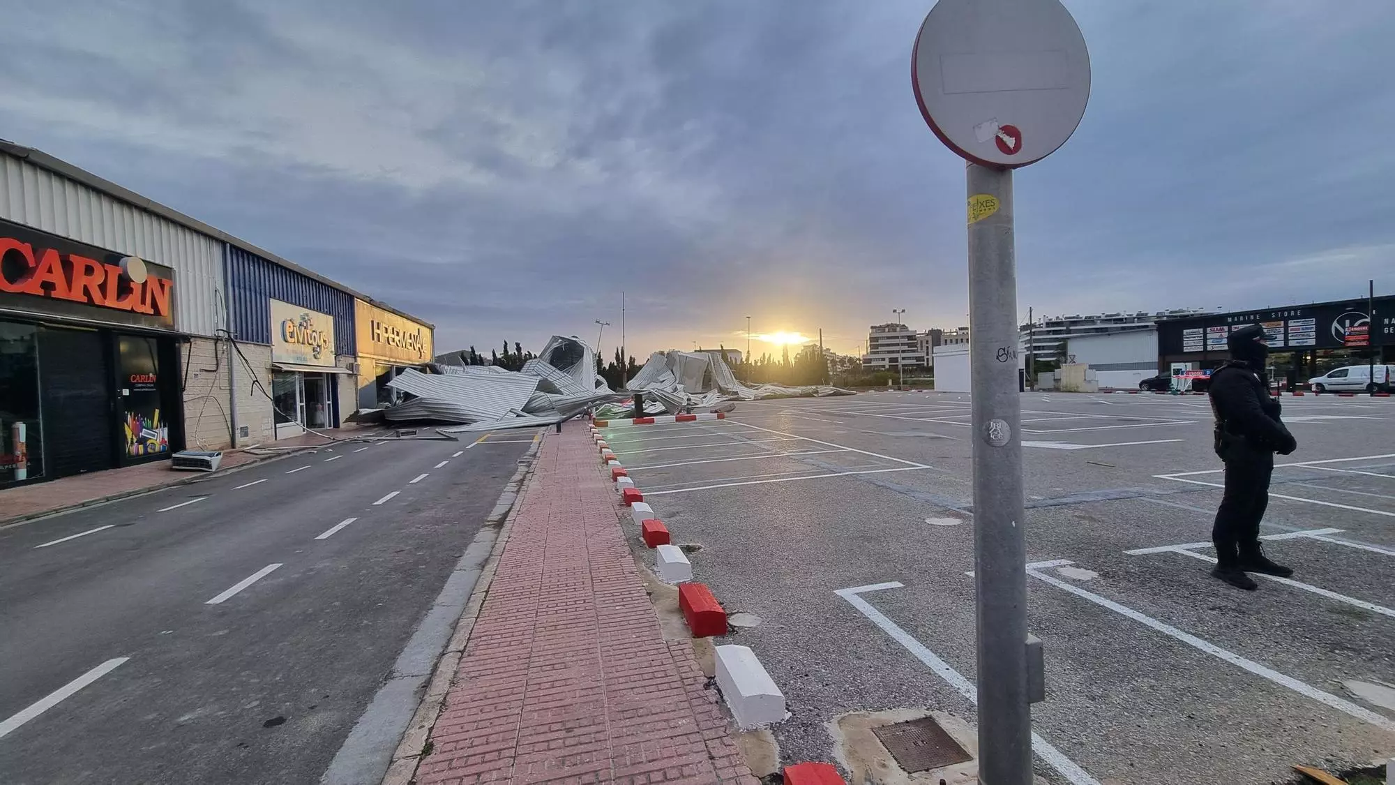 Damage caused by Storm Ingrid at a commercial warehouse in Ibiza