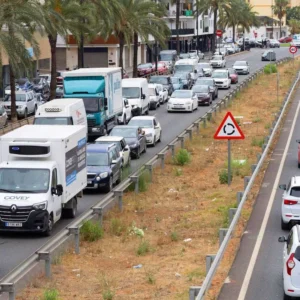 Traffic jam on the Ibiza ring road