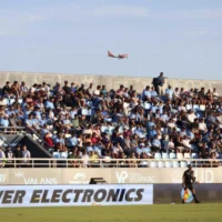View of the crowd in the stands at Can Misses stadium / J.A. Riera